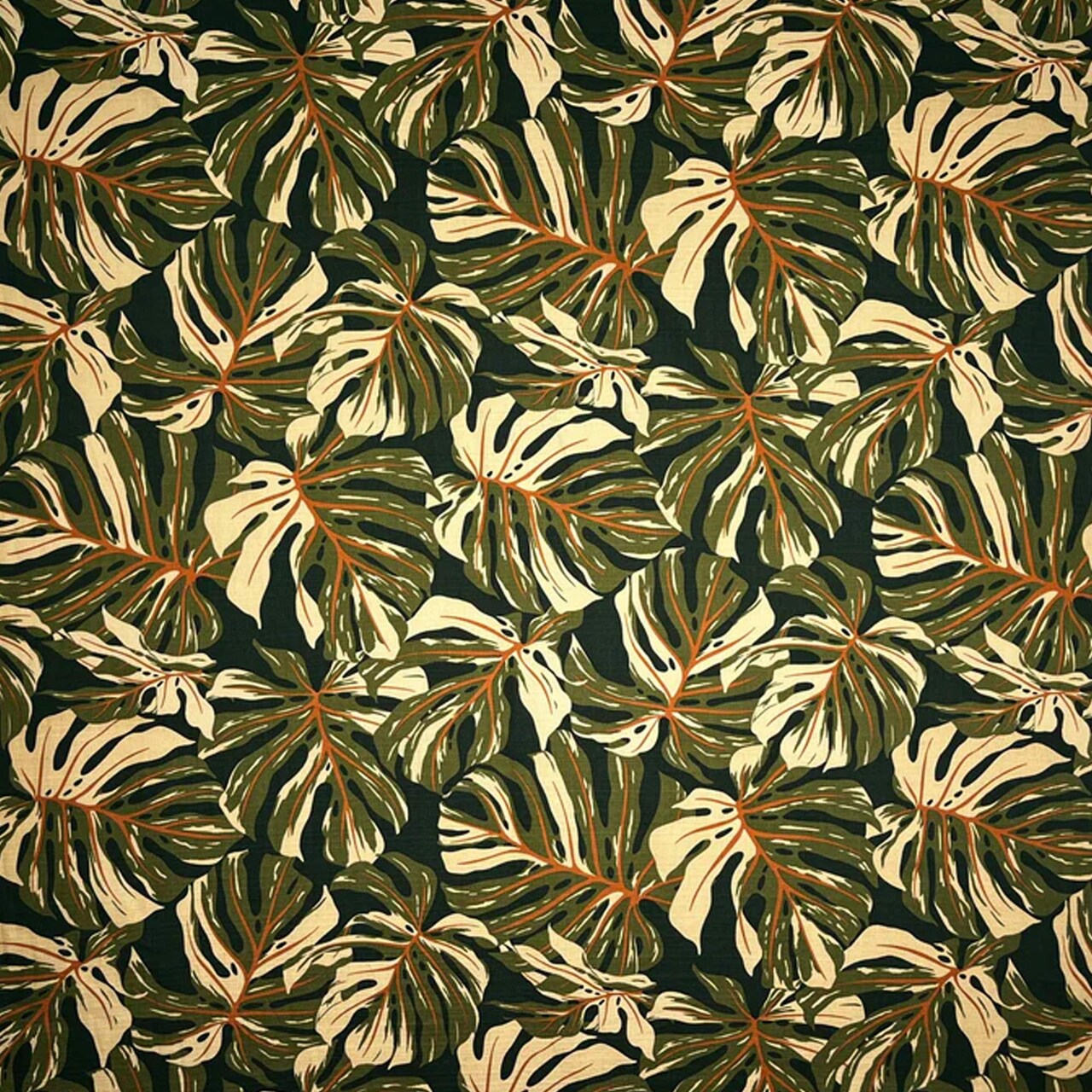 1 Yard All over Multicolor Monstera Leaves Fabric, 100% Cotton Barkcloth, 45" Wide